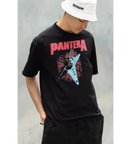 Gitar Pantera Müzik Grubu Baskılı Unisex Oversize Tişört