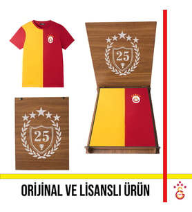 Galatasaray Lisanslı 5 Yıldızlı Yetişkin Tişört Şampiyonluk Özel Ahşap Kutulu (Kırmızı)