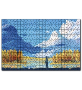 Cakapuzzle Sonbahar Ağaçları Bulutlar Göl ve Kız Yağlıboya  Puzzle Yapboz MDF (Ahşap) (120 Parça)