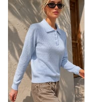 Kadın Polo Yaka Ajurlu Triko Kazak 12546