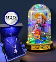 Size Özel Renkli Led Işıklı Fanus ve Işıklı Kutuda 925 Ayar Gümüş Lotus Kolye (Model 3)