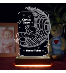 Ayıcık Uyuyor Kız Bebeklere Özel 3d Led Lamba