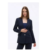 Quzu Kapak Cepli Düz Kesim Düğmeli Lacivert Kadın Blazer Ceket CKT00923
