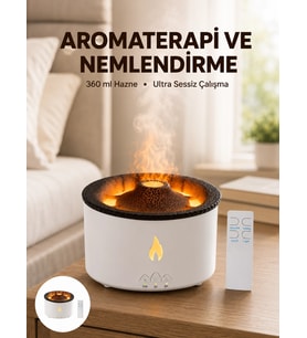 Alev Efektli Aromaterapi Difüzörü - 360 Ml Su Hazneli, Sessiz Ve Zaman Ayarlı Yeni Nesil
