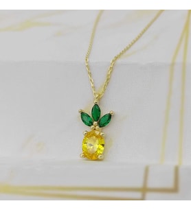 Gümüş Zirkon Taşlı Ananas Kolye 925 Ayar (Karışık)