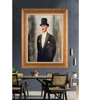 Altın Varaklı Çerçeveli Paspartulu Atatürk Tablo nh23 (Gold)
