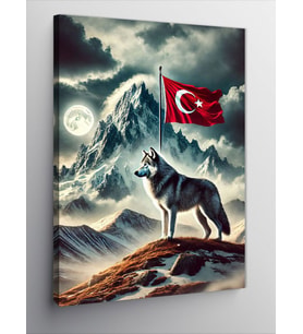 Kanvas Tablo Kurt Ve Türk Bayrağı