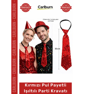 #Kravat Göz Alıcı Sahne Kostüm Aksesuarı Hazır Kırmızı Renk Pul Payetli Işıltılı Parti Kravatı 33 cm