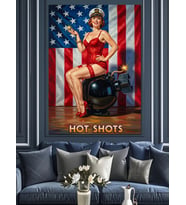Pin-Up Kız Amerikan Bayrağı Dekoratif Kanvas - Mdf Ahşap Tablo