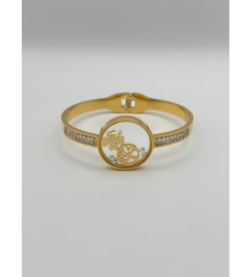 Arnes Jewelry Çelik Camı Açılmayan Zirkon Taşlı Yaşam Ağaçlı Yoncalı Kelepçe
