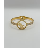 Arnes Jewelry Çelik Camı Açılmayan Zirkon Taşlı Yaşam Ağaçlı Yoncalı Kelepçe (Gold)