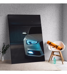 Yakın Çekim Mavi Renkli Far Audi Araba Dekoratif Kanvas Tablo