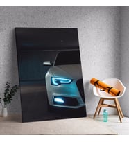 Yakın Çekim Mavi Renkli Far Audi Araba Dekoratif Kanvas Tablo