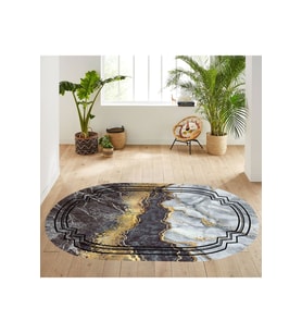 Eliana Home Baskılı, Yıkanabilir Kaymaz Taban Oval Halı LNA7078 100x150 cm (Siyah)