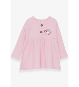 Breeze Kız Çocuk Uzun Kollu Elbise Tilkicik Nakışlı 1.5-5 Yaş, Pudra