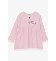 Breeze Kız Çocuk Uzun Kollu Elbise Tilkicik Nakışlı 1.5-5 Yaş, Pudra
