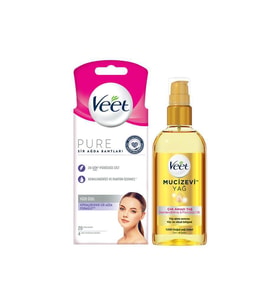 Veet Mucizevi Yağ - Çok Amaçlı Nemlendirici 100 ml + Veet Sir Ağda Bandı Yüze Özel Normal Ciltler 20'li