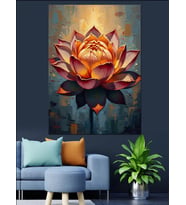 Geometrik Desenli Lotus Çiçeği Tasarımı Dekoratif Kanvas - Mdf Ahşap Tablo