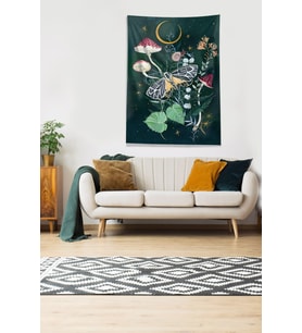 Multirenk Mushroom Mantar Leke Tutmaz Kadife Kumaş Duvar Örtüsü Duvar Halısı Tapestry (Siyah-Kırmızı)