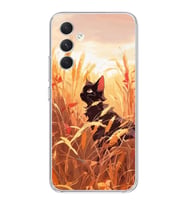Samsung Galaxy A55 Uyumlu Doğa ve Kedi Tasarımlı Şeffaf Telefon Kılıfı