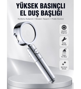 Kolay Montajlı 3 Modlu Yüksek Basınç Duş Başlığı