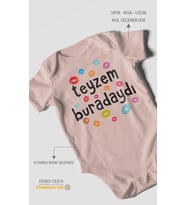 Teyzem Buradaydı Baskılı Bebek Zıbını – Çıtçıtlı Body  %100 Pamuk Kısa Kol (Pastel Pembe)