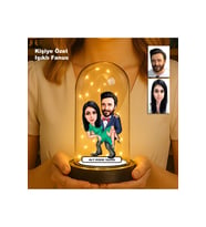 Kişiye Özel Çift Karikatür Fanus  Sevgili ve Evlilere Özel Işıklı Biblo