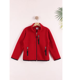 Monox Çocuk Lastik Manşetli Fermuarlı 3 Cepli Unisex Polar Ceket (Kırmızı)