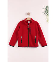 Monox Çocuk Lastik Manşetli Fermuarlı 3 Cepli Unisex Polar Ceket (Kırmızı)