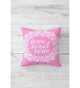 Pembe Home Sweet Home Çift Tarafı Baskılı Gizli Fermuarlı Yastık Kılıfı Kırlent Koltuk Yastık Kılıfı