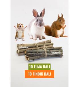 "Kemirgenler İçin Doğal Elma ve Fındık Dalı Seti - 10 Adet Fındık Dalı ve 10 Adet Elma Dalı"