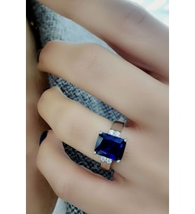 Sky Diamond Blue Creative Sapphire 925ayar Gümüş Lüks Baget Yüzük