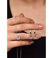 Papatya Silver 925 Ayar Gümüş Yuvarlak Kolye Ve Küpe Set (Rodyum)