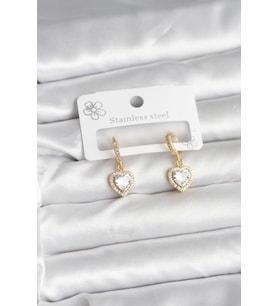 Pirinç Gold Renk Zirkon Taşlı Kalp Model Kadın Küpe - TJ-BKP11394