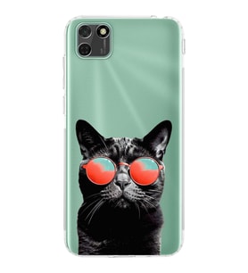 PrintiFy Huawei Y5P ile Uyumlu Kedi 3 Kamera Korumalı Şeffaf Kılıf