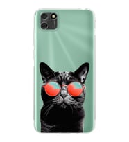 PrintiFy Huawei Y5P ile Uyumlu Kedi 3 Kamera Korumalı Şeffaf Kılıf
