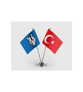 Ülkü Ocakları Mhp ve Türk Bayrağı İkili Saten Masa Bayrağı Takımı