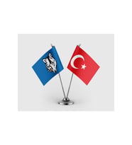 Ülkü Ocakları Mhp ve Türk Bayrağı İkili Saten Masa Bayrağı Takımı
