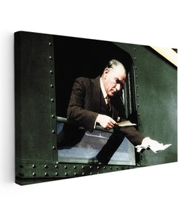 Kanvas Tablo Atatürk Tren Penceresi Atatürk Tablosu Ev Ofis Duvar Dekoru