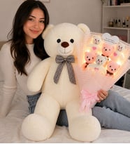 90 Cm Ayıcık & Kalp Aynalı Led Işıklı Pembe Peluş Ayıcık Buketi Seti Ayıcıklı Peluş Buket Çiçek Buketi Arkadaşa Sevgiliye Hediye