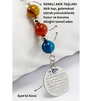 Doğal Taşlı Metal Ayetel Kürsi Dualı Araba Dikiz Ayna Süsü, Farklı Renklerde Akik Taşları