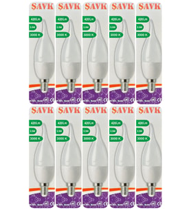 (10 Adet) Şavk 5,5W (37W) Sarı Işık (3000K) E14 Duylu (İnce Duy) Led Kıvrık Ampul