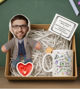 BK Gift Kişiye Özel Erkek Öğretmen Bebek Yastık & Kupa Bardak & Mum & Notluk -2, Öğretmenler Günü, Öğretmene Hediye