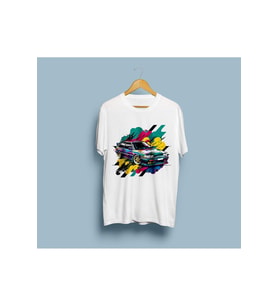 Oversize Color Painted Sedan Car Baskılı Unisex T-shirt (Beyaz)