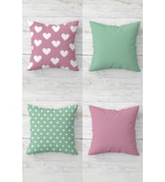 Kalpli Ve Benekli Puantiyeli Gizli Fermuarlı Kırlent Kılıfı Koltuk Yastık Kılıfı Takım(4adet) (Su Yeşili)