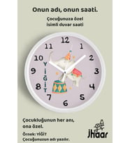 İsme Özel Sevimli Fil Çocuk Odası Duvar Saati Orta Boy 30 cm Beyaz Camlı Sessiz