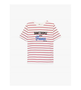 Koton Saint-Tropez Baskılı Çizgili Kırmızı Kadın T-Shirt 6SAK50097EK