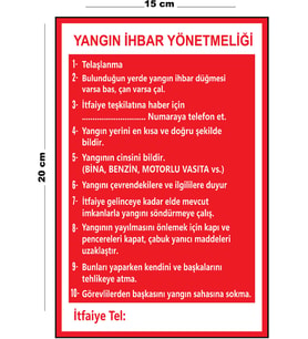 Metal Yangın İhbar Yönetmenliği 15 Cm x 20 Cm Uyarı Levhası Yönlendirme Tabelası