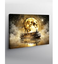 Kanvas Tablo Yandan Çarklı Gemi Ve Dolunay