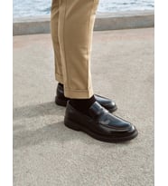 %100 Hakiki Deri Siyah Açma Kemer Detaylı Erkek Loafer